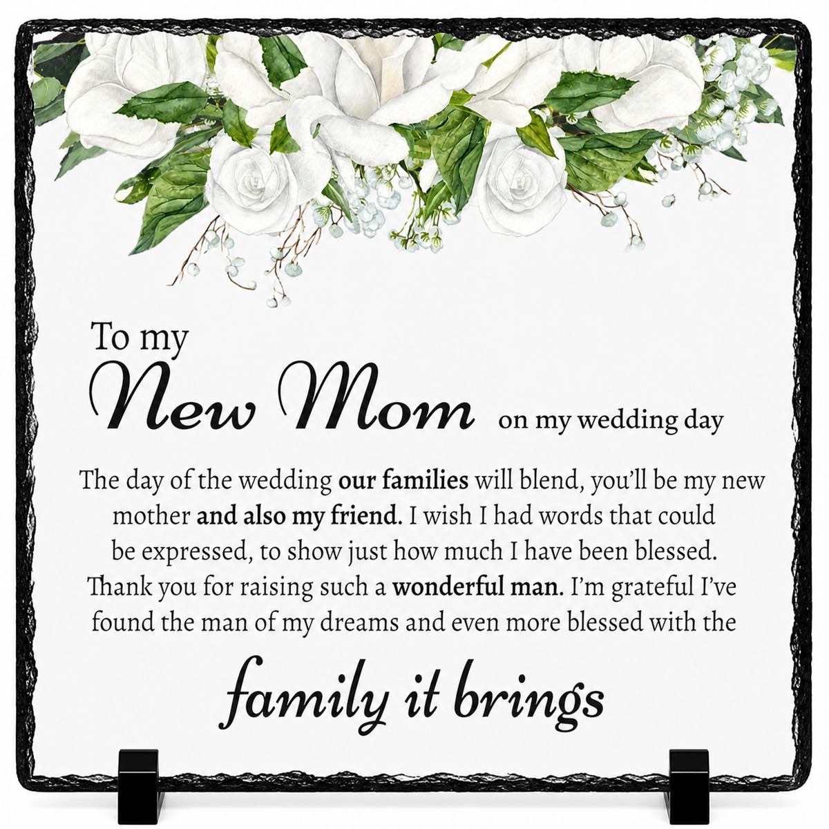 Wedding Gift for Mother-in-Law  – Luxury Wedding Keepsake Rock Slate Plaque | From Bride on Wedding Day, Thank You Gift for Mother-in-Law (20x20cm)