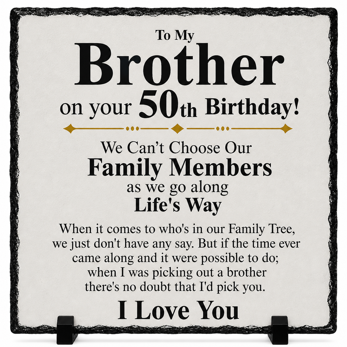 To My Brother 50th Birthday Rock Slate Gift – Sentimental Brother Gift Plaque – Luxury Stone Keepsake from Sister or Family – Meaningful 50th Birthday Present