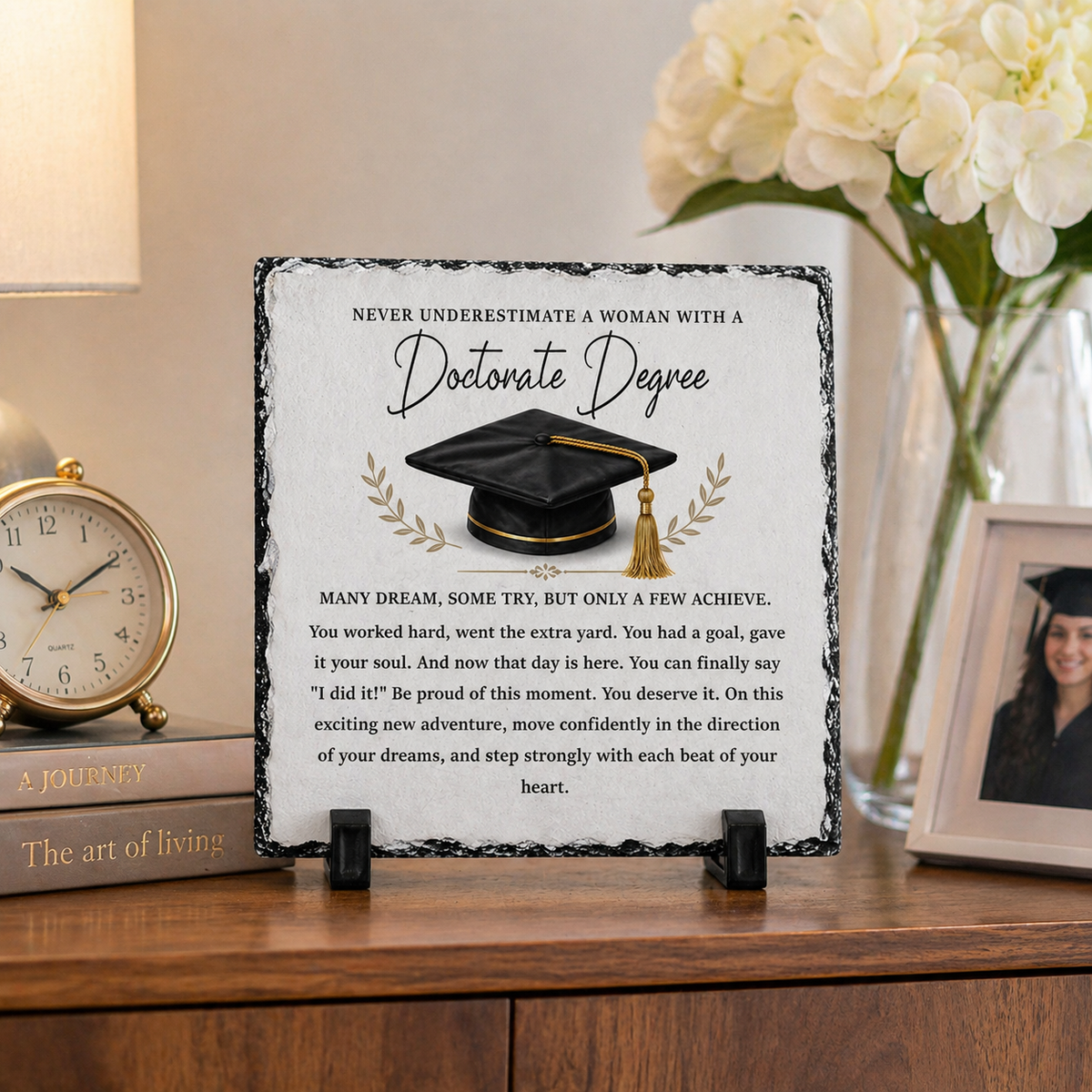 Doctorate Degree Graduation Rock Slate Plaque – Inspirational PhD Milestone Gift