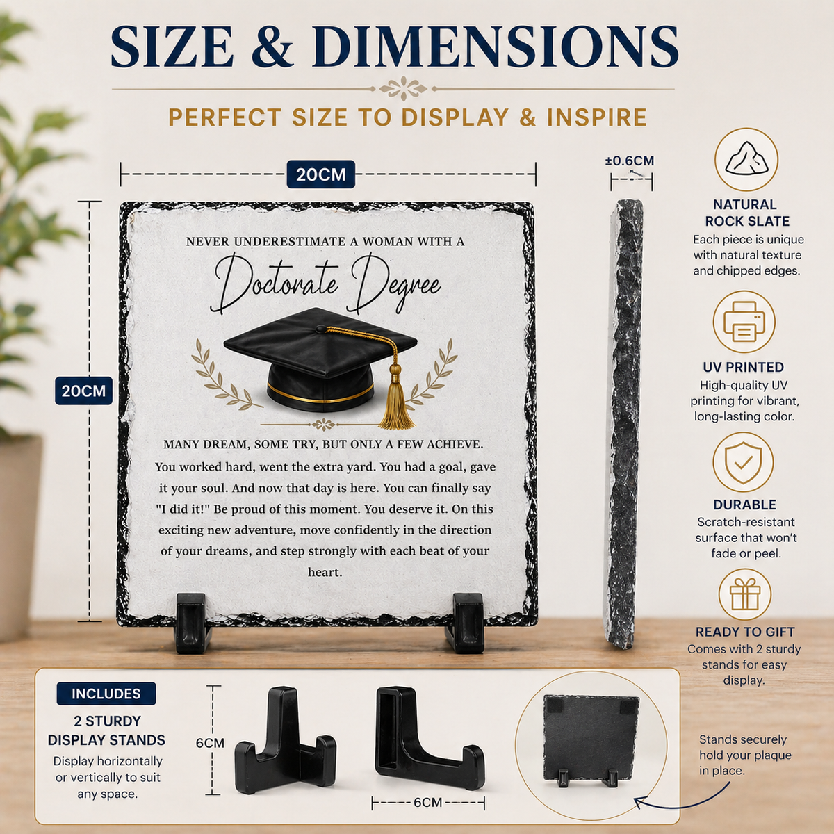 Doctorate Degree Graduation Rock Slate Plaque – Inspirational PhD Milestone Gift