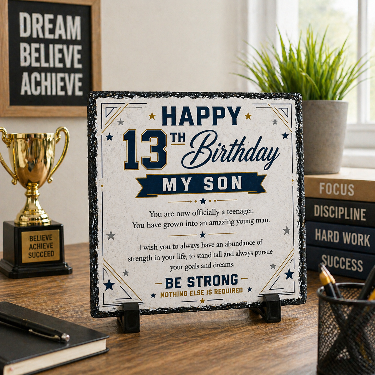 13th Birthday Gift for Son – Rock Slate Plaque 20cm x 20cm | Inspirational Teenage Gift for Boys | Meaningful Keepsake South Africa