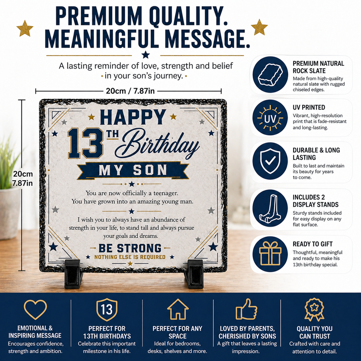 13th Birthday Gift for Son – Rock Slate Plaque 20cm x 20cm | Inspirational Teenage Gift for Boys | Meaningful Keepsake South Africa
