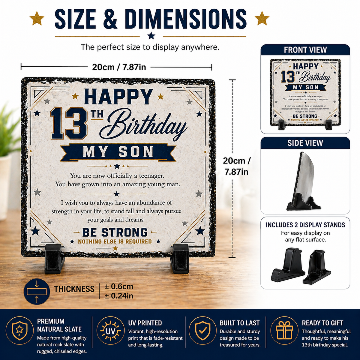 13th Birthday Gift for Son – Rock Slate Plaque 20cm x 20cm | Inspirational Teenage Gift for Boys | Meaningful Keepsake South Africa