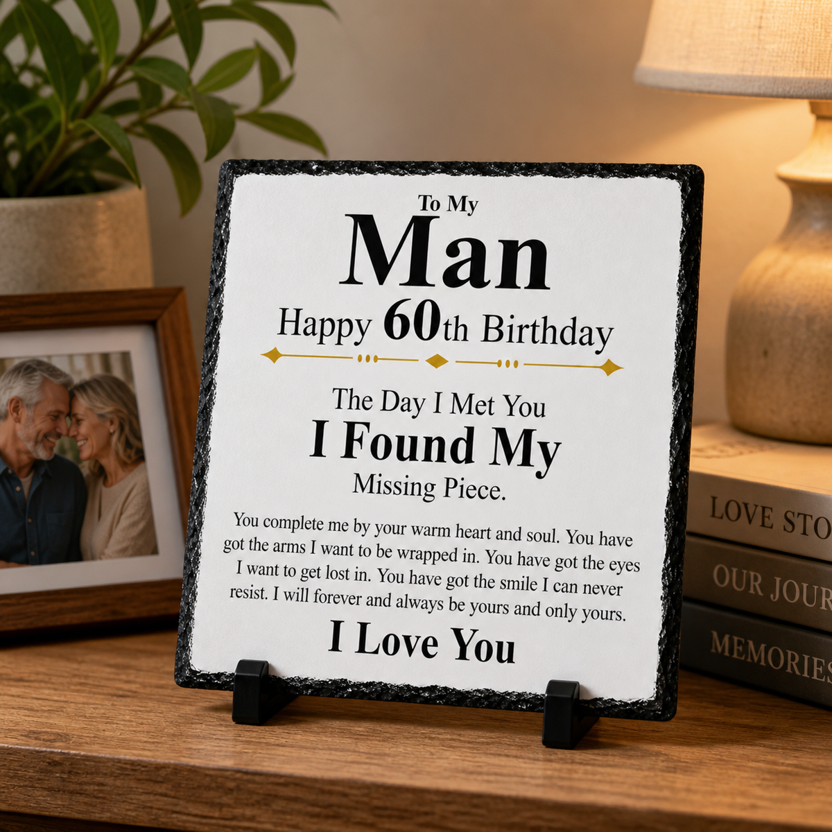 60th Birthday Gift for Husband or Boyfriend – To My Man Rock Slate Plaque | Romantic Keepsake for Him, Birthday Gift from Wife or Girlfriend (20x20cm)