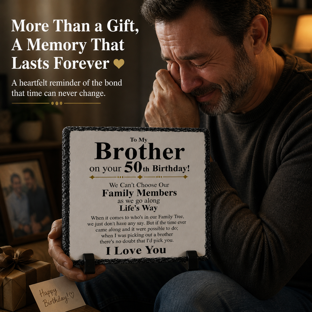 To My Brother 50th Birthday Rock Slate Gift – Sentimental Brother Gift Plaque – Luxury Stone Keepsake from Sister or Family – Meaningful 50th Birthday Present