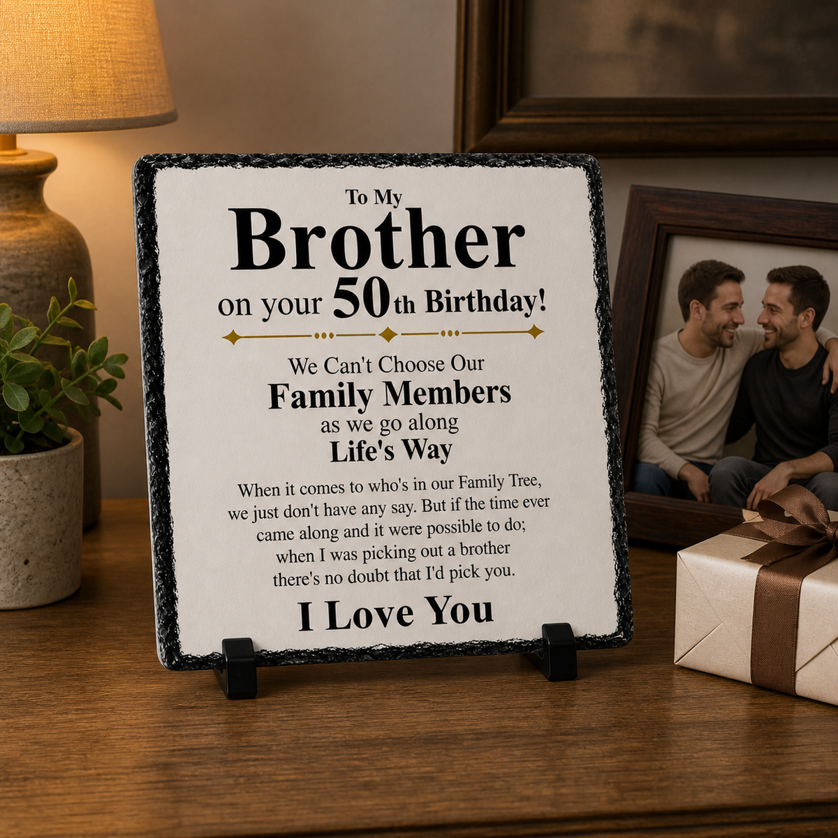To My Brother 50th Birthday Rock Slate Gift – Sentimental Brother Gift Plaque – Luxury Stone Keepsake from Sister or Family – Meaningful 50th Birthday Present