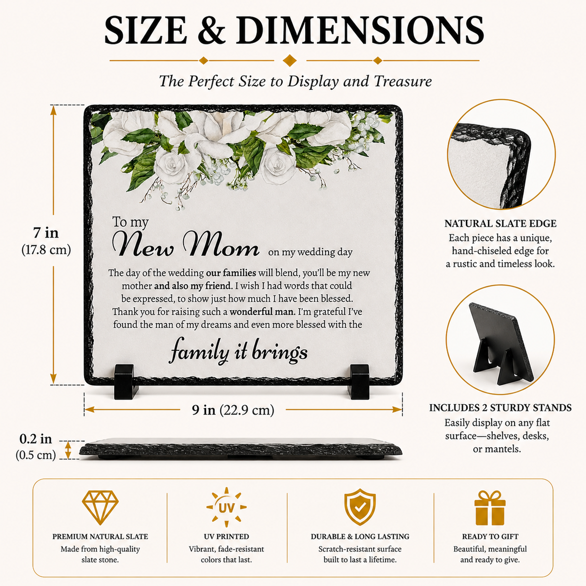 Wedding Gift for Mother-in-Law  – Luxury Wedding Keepsake Rock Slate Plaque | From Bride on Wedding Day, Thank You Gift for Mother-in-Law (20x20cm)