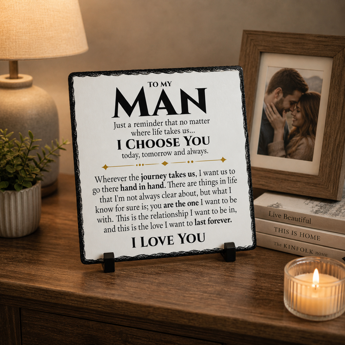 Romantic Gift for Boyfriend or Husband – To My Man Rock Slate Plaque | I Choose You Love Keepsake, Anniversary or Birthday Gift for Him (20x20cm)