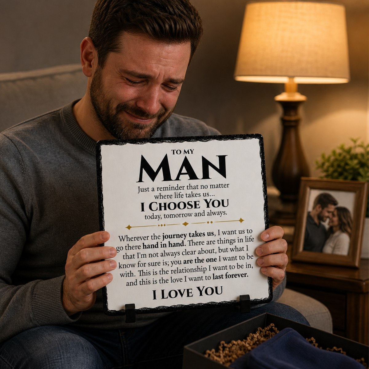 Romantic Gift for Boyfriend or Husband – To My Man Rock Slate Plaque | I Choose You Love Keepsake, Anniversary or Birthday Gift for Him (20x20cm)