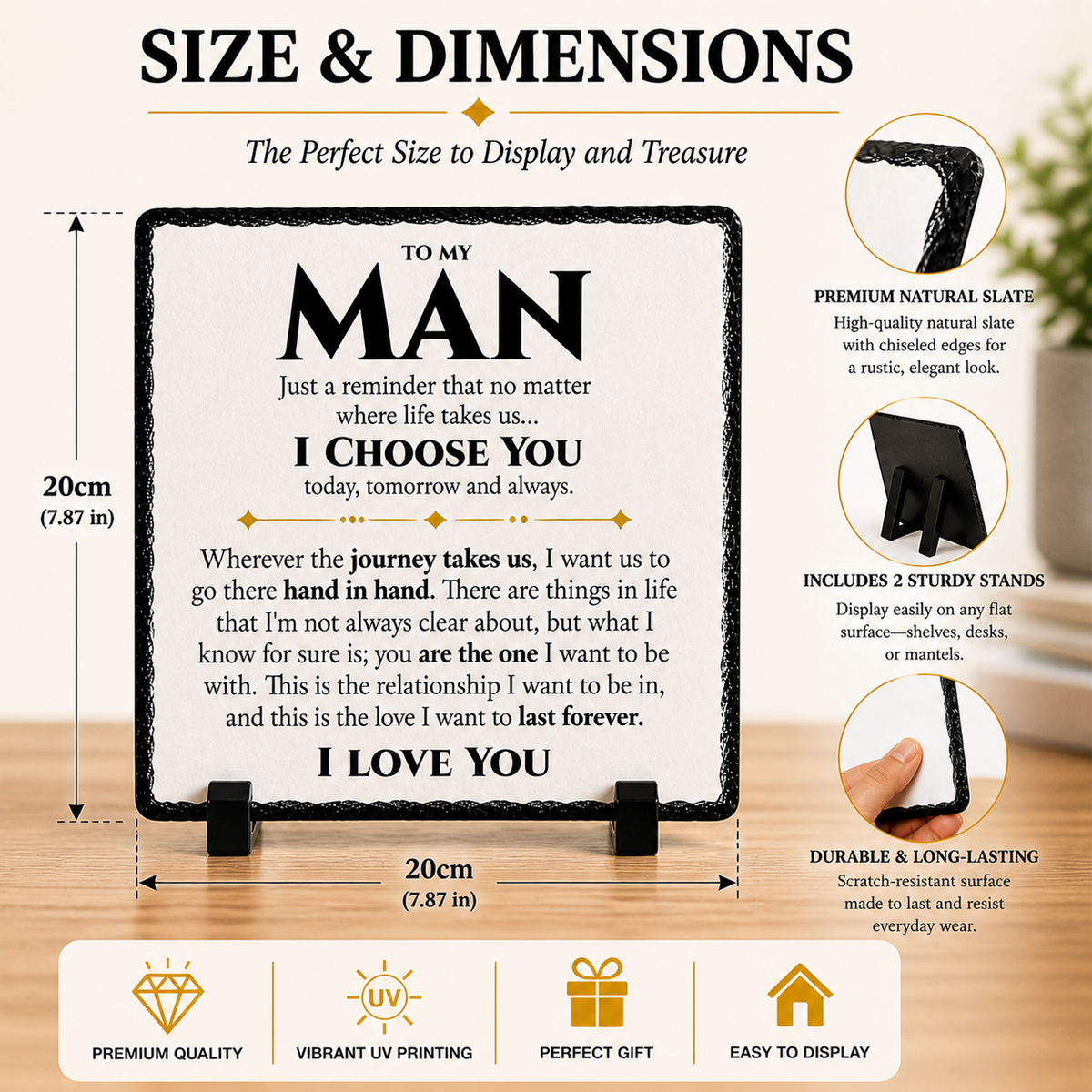 Romantic Gift for Boyfriend or Husband – To My Man Rock Slate Plaque | I Choose You Love Keepsake, Anniversary or Birthday Gift for Him (20x20cm)