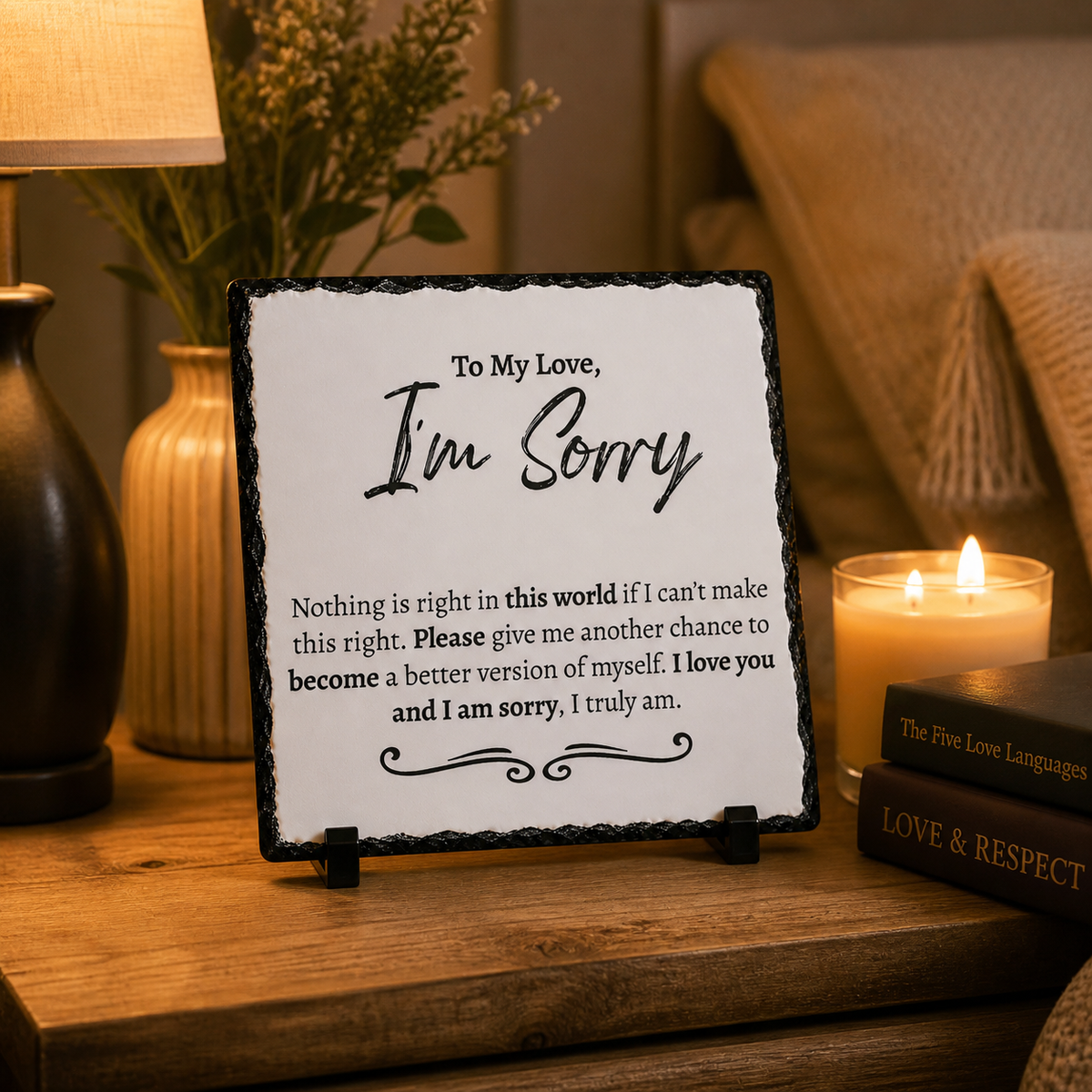 Romantic Apology Gift for Him or Her – “I’m Sorry My Love” Rock Slate Plaque | Love Apology Gift, Relationship Repair Keepsake, I’m Sorry Gift (20x20cm)