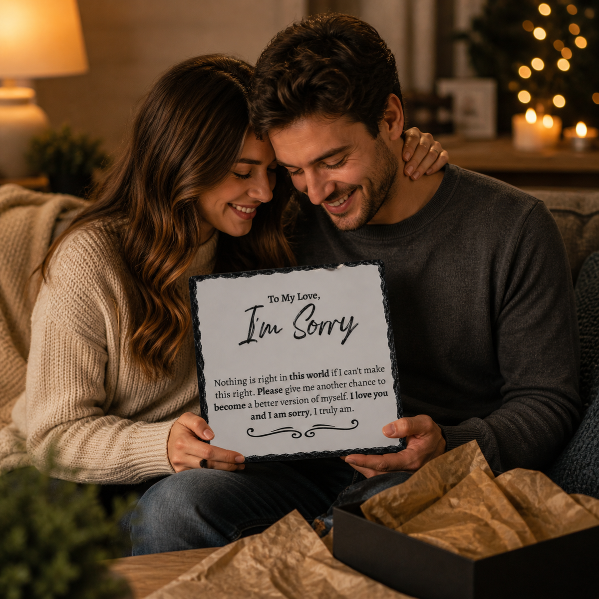 Romantic Apology Gift for Him or Her – “I’m Sorry My Love” Rock Slate Plaque | Love Apology Gift, Relationship Repair Keepsake, I’m Sorry Gift (20x20cm)