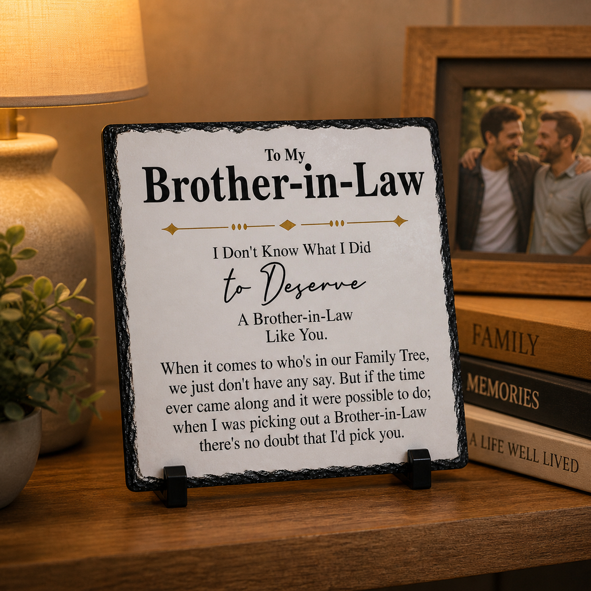 Gift for Brother-in-Law – Sentimental Rock Slate Plaque | Birthday Gift for Brother in Law, Appreciation Keepsake, Family Gift Idea (20x20cm)