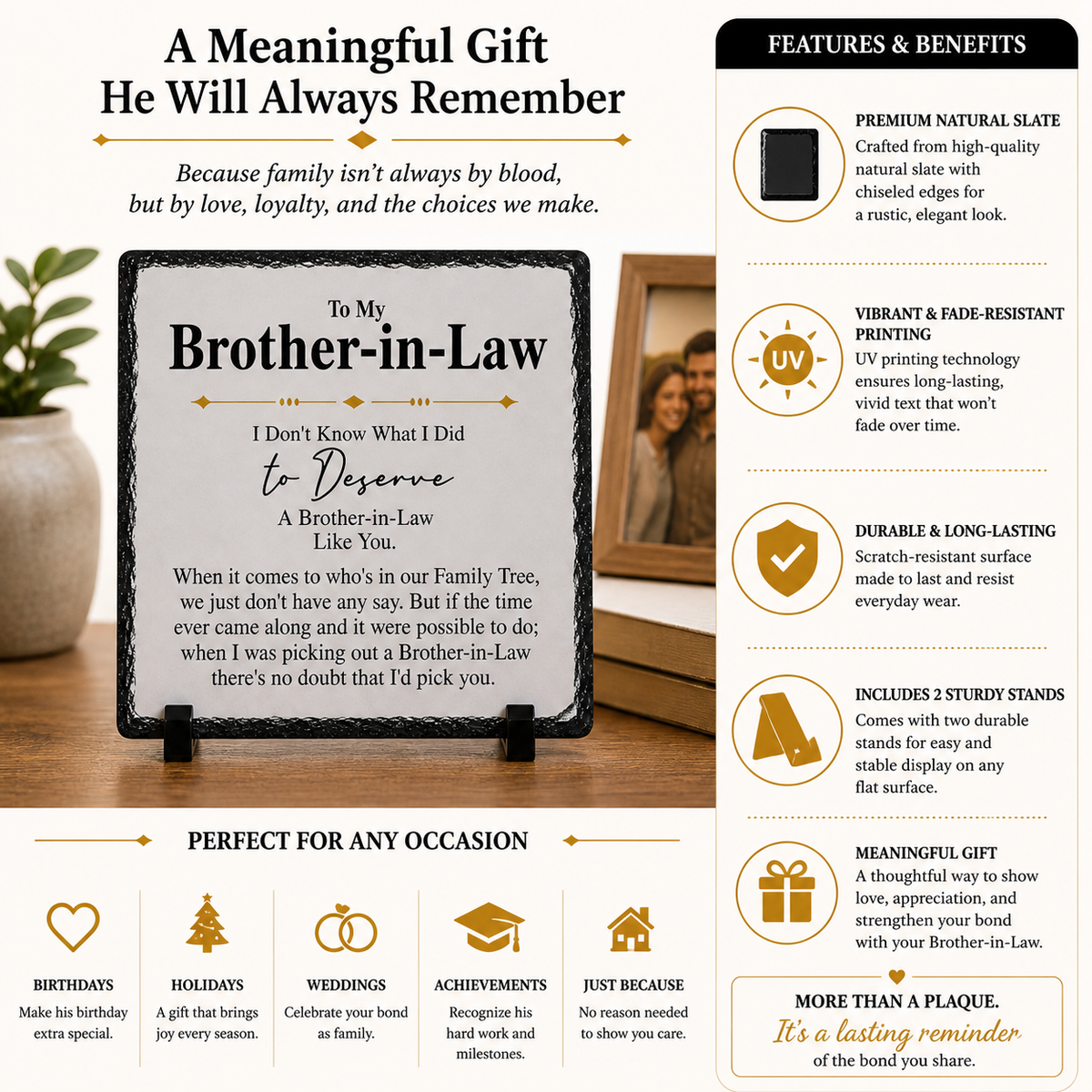 Gift for Brother-in-Law – Sentimental Rock Slate Plaque | Birthday Gift for Brother in Law, Appreciation Keepsake, Family Gift Idea (20x20cm)